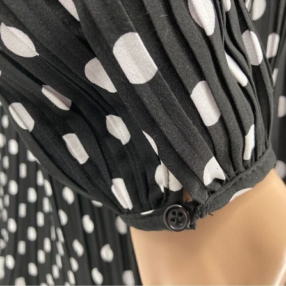 Lulus Plead Black/White Polka Dot Long Sleeve Shift Dress Size S - Picture 5 of 9